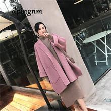Autumn Winter Solid Color Plus Size Long Coat Pockets Coat Green Lapel Long Sleeve Women Thick Oversized Korean Wool Blends 2024 - buy cheap