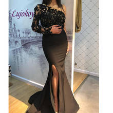 Black Long Sleeve Lace Evening Dresses Party Plus Size Women Mermaid One Shoulder Ladies Sexy Prom Formal Evening Gowns Dresses 2024 - buy cheap