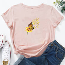 Camiseta con estampado de mariposa para mujer, Camiseta de algodón con cuello redondo de manga corta para mujer, camisetas con estampado Natural Harajuku para mujer 2024 - compra barato