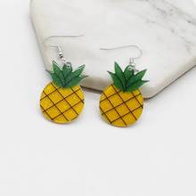 Ladies Fruit Earrings Acrylic Golden Pineapple/Pineapple Yellow and Green Ear Hook Drop Earrings 1 Pair 2024 - buy cheap