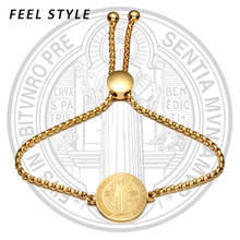 Catholic San Benito Bracelet Femme Stainless Steel Adjustable Jesus Medal Bracelets For Women Hand Jewelry 2024 - buy cheap