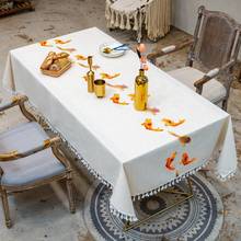 50Embroidery Fish Decorative Linen Tablecloth With Tassel Waterproof Oilproof Thicken Rectangular Wedding Dining Tea Table Cloth 2024 - buy cheap