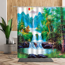 Tropical Forest Natural Scenery Shower Curtain Landscape Waterfall Background Bathroom Partition Waterproof Fabric Bath Curtains 2024 - buy cheap