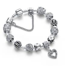 SZELAM-Pulseras únicas de plata con forma de corazón y copo de nieve para mujer, joyería, pulsera de cristal, Dijes, Pulsera de flores, SBR190317 2024 - compra barato