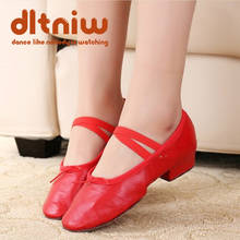 GNFION-zapatos de Ballet con tacón grueso para mujer y niña, calzado de cuero negro/rosa/rojo para profesores de baile 2024 - compra barato