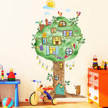 Pegatinas de pared de colores pintadas a mano de parque de árboles de animales grandes para habitación de niños, calcomanías decorativas de pared, decoración de dormitorio y sala de estar 2024 - compra barato