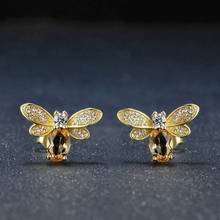 BLACK ANGEL 925 Silver Luxury Citrine Gemstone CZ Cute Insect Bee Stud Earrings 2020 New For Women Jewelry Wholesale 2024 - buy cheap