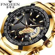 FNGEEN Quartz Wristwatch Non Mechanical Big Dial Male Clock High Steel Waterproof New Concept Calendar Gold Business Man Watch 2024 - buy cheap