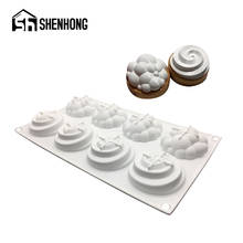 SHENHONG-Molde en espiral de 8 cavidades para Mousse, molde de silicona para pastel de Chocolate, Mousse, Muffin, pastelería, bandeja de postre francés, nube, herramienta para hornear 2024 - compra barato
