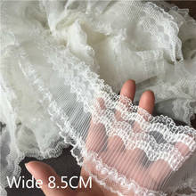 8.5CM Luxury White Elastic Pleated Chiffon Organza Lace Princess Ribbbon Trim Dress Collar Neckline Applique DIY Sewing Supplies 2024 - buy cheap