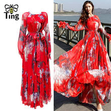 Tingfly Summer Bohemian Flower Flowy Chiffon Maxi Long Dress High Qulity Silkly Loose Fit Women Dreses Vestidos Large Sizes Traf 2024 - buy cheap
