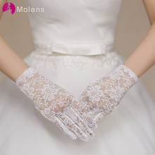 Molans Satin Bridal Gloves Short Lace Trim Ivory Wedding Bridal Accessory Wrist Length Wedding Glove 4 Color 2024 - buy cheap