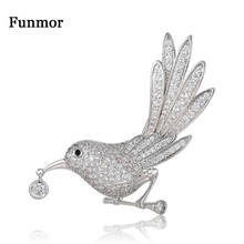 Funmor-exquisitos broches de cobre con forma de pájaro para mujer y hombre, alfileres de circonita AAA de mosaico, adornos de fiesta y banquete, accesorios para traje de solapa 2024 - compra barato