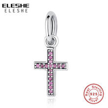 ELESHE Real 925 Sterling Silver Symbol Of Faith Cross, Blue Clear CZ Crystal Beads Charms fit Bracelet Fashion Jewelry 2024 - buy cheap