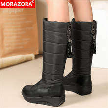 MORAZORA Plus size 35-44 New snow boots women platform mid calf boots thick fur tassel rhinestone winter boots ladies shoes 2024 - buy cheap