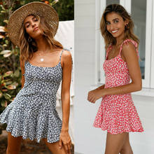 Summer Women Flower Print Mini Dress Vintage Boho Bohemian Dresses Beach Strap Short Dress Ladies Summer Casual Sundress Holiday 2024 - buy cheap