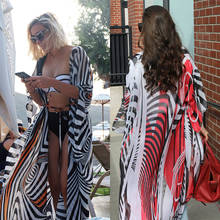 2021 Chiffon Cardigan Beach Cover Up Women Bikini Swimsuit Cover Up Long Beach Dress Zebra Striped Tunics Bathing Suit Cover-Ups 2024 - buy cheap