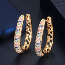 Threegraces Luxury Multicolor Cubic Zirconia Yellow Gold Color U Shape Big Hoop Earrings for Women Wedding Party Jewelry E0310 2024 - buy cheap