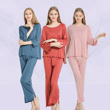 Homewear feminino modal pijamas de duas peças conjunto outono longo-sleeved fino pijamas feminino confortável pele-amigável casual sleepwear 2024 - compre barato