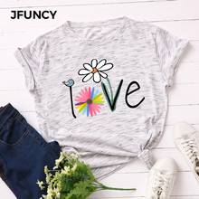 JFUNCY Summer Women T Shirt  Creative Print Tee Tops 100% Cotton Short Sleeve Woman T-shirt Casual Loose Female Tshirt 2024 - buy cheap