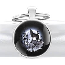 Classic Wolf howling under the moon Glass Dome Pendant Key Chain 2024 - buy cheap