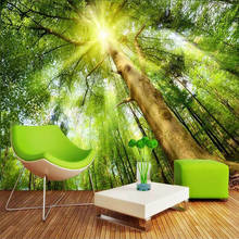 Пользовательские 3D Зеленый Лес Дерево солнце природа пейзаж настенные обои Гостиная Спальня домашний Декор наклейки на стену ПВХ водонепроницаемый 2024 - купить недорого