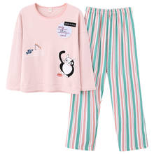 Осенне-зимняя женская пижама, Трикотажный Хлопковый пижамный комплект с длинным рукавом, мультяшный милый пижамный комплект размера плюс, женская пижама, домашняя одежда 2024 - купить недорого