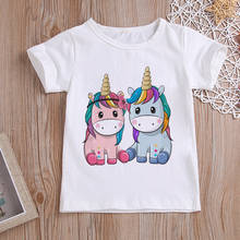2021 New Cute Kids Clothes Unicorn Girls Tops Rainbow Horse Girls Tshirt Cartoon Baby Boy Clothes Children's Fashion Shirt 2024 - buy cheap