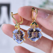 Bohemia Flower Leaf Symmetrical Golden Yellow Drops Earrings Beautiful Purple Enamel Pendant Dangle Earrings for Women  Jewelry 2024 - buy cheap