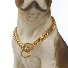 Собачий ошейник Miami, кубинский собачий ошейник с цепью, крепкий, нержавеющая сталь, очаровательный, золотой, металлический, скользящая цепь, роскошный тренировочный ошейник, регулируемый 2024 - купить недорого