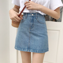Saia jeans completa de cintura alta feminina, saia solta linha a com cintura alta, estilo coreano, verão 2021 2024 - compre barato