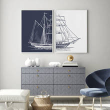 Nordic Hand Painted Sailing Poster Nautical Boat Canvas Painting Wall Art Print Ship Navy Artwork Living Room Picture Home Decor 2024 - buy cheap