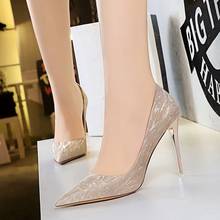 2022 New Autumn Women Pumps High Thin Heel Pointed Toe Shallow Bling Bridal Wedding Women Shoes Gold Sexy Ladies High Metal Heel 2024 - buy cheap