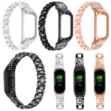 Pulseira de aço inoxidável com strass para xiaomi mi band 4 / 3 luxucy, peça de reposição para mulheres 2024 - compre barato