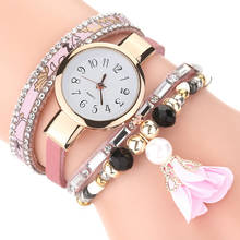 Роскошный кожаный женский браслет с подвеской розы, Женские кварцевые наручные часы со стразами, Reloj Mujer 2024 - купить недорого