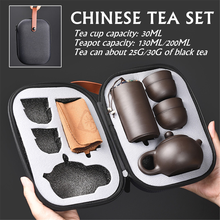 Tetera de diseño Retro chino, juego de té de arena púrpura fresca, Kit de té Kong Fu de viaje, olla de arena púrpura + 4 tazas + Caddy de té + bolsa 2024 - compra barato