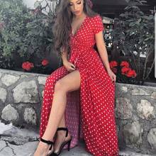 Boho Polka Dot Long Dresses Women Split Short Sleeve Summer Casual Dress 2020 Streetwear Black Maxi Dress Vestidos 2024 - buy cheap