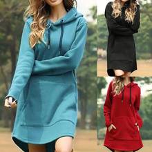 Women Casual Long Sleeve Pocket Drawstring Loose Hoodie Mini Dress Pocket Drawstring Loose Hoodie Mini Women Dress 2024 - buy cheap