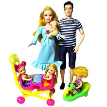 Muñecas de juguete a la moda para la familia, 6 personas, trajes de 1mamá/1papá/3 niña Kelly/1 Bebé/2 cochecito de bebé, regalos de muñecas embarazadas reales 2024 - compra barato
