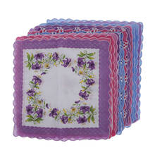 Lenço de algodão para mulheres lenço de bolso sqaure roxo branco th15pçs estampa floral vintage 2024 - compre barato