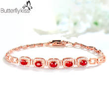 BK-pulsera de oro auténtico de 18k para mujer, brazalete de rubí 585, oro blanco, rosa, amarillo, Gema roja Natural, joyería fina de compromiso de boda 2024 - compra barato