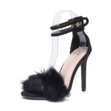 Sapatos Feminino Sexy Woman High Heels Cony Hair Sandals Ankle Strap Peep Toe Python Skin Pumps Woman Fashion Party Dress Shoes 2024 - buy cheap