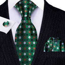 Fashion Luxury Green Polka Dot 100% Silk Ties Gifts For Men Suit Wedding Barry.Wang NeckTies Hanky Sets Groom Business LN-5288 2024 - buy cheap