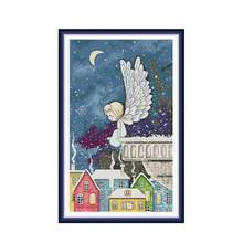 Kit de punto de cruz de Ángel de nieve nocturna, lienzo estampado con cuentas, bordado de costura artesanal, 14ct, 11ct 2024 - compra barato
