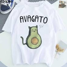 Camiseta feminina de manga curta kawaii, desenho animado, abacate, vários tamanhos, casual, letras, harajuku, verão 2024 - compre barato
