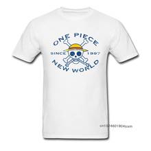 Мужская футболка с Луффи черепом и логотипом NEW WORLD, цельная Футболка с принтом аниме, оптовая продажа японского аниме, хлопковая футболка 2024 - купить недорого