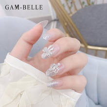 GAM-BELLE 24Pcs False Nails With Rhinestones Oval Shape French Glitter Press On Nails Full Artificial Nail Tips Manicure Tool 2024 - buy cheap