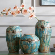 Jarrón de cerámica Jingdezhen con anillo de cobre, Jarrón chino clásico grande montado en el suelo de cerámica esmaltada con burbujas azules 2024 - compra barato