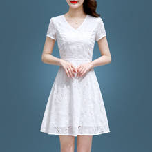 White New Summer Short Sleeve Temperament V-Neck Elegant Mother High Grade Breathable Soft Lace Cocktail Dresses 1660 2024 - buy cheap