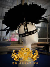 DS dance team guest headdgear DJ hat Nightclub rivet black feather headdress feather hat 2024 - buy cheap